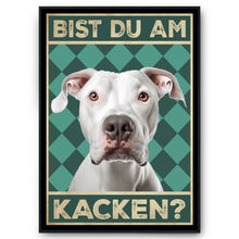 Laden Sie das Bild in den Galerie-Viewer, Dogo Argentino - Bist du am Kacken? Hunde Poster Badezimmer Gästebad Wandbild Klo Toilette Dekoration Lustiges Gäste-WC Bild DIN A4