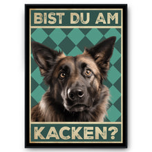 Laden Sie das Bild in den Galerie-Viewer, Belgischer Schäferhund - Bist du am Kacken? Hunde Poster Badezimmer Gästebad Wandbild Klo Toilette Dekoration Lustiges Gäste-WC Bild DIN A4