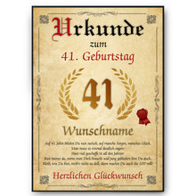 Laden Sie das Bild in den Galerie-Viewer, Urkunde zum 41. Geburtstag personalisiertes Geschenk Jahrgang 1985 Geburtstagsurkunde 41 Jahre Geburtstagsgeschenk