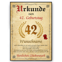 Laden Sie das Bild in den Galerie-Viewer, Urkunde zum 42. Geburtstag personalisiertes Geschenk Jahrgang 1984 Geburtstagsurkunde 42 Jahre Geburtstagsgeschenk