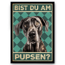 Laden Sie das Bild in den Galerie-Viewer, Deutsche Dogge - Bist du am Pupsen? Hunde Poster Badezimmer Gästebad Wandbild Klo Toilette Dekoration Lustiges Gäste-WC Bild DIN A4