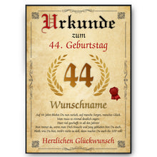 Laden Sie das Bild in den Galerie-Viewer, Urkunde zum 44. Geburtstag personalisiertes Geschenk Jahrgang 1982 Geburtstagsurkunde 44 Jahre Geburtstagsgeschenk