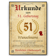 Laden Sie das Bild in den Galerie-Viewer, Urkunde zum 51. Geburtstag personalisiertes Geschenk Jahrgang 1975 Geburtstagsurkunde 51 Jahre Geburtstagsgeschenk