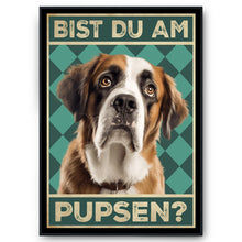 Laden Sie das Bild in den Galerie-Viewer, Bernhardiner - Bist du am Pupsen? Hunde Poster Badezimmer Gästebad Wandbild Klo Toilette Dekoration Lustiges Gäste-WC Bild DIN A4