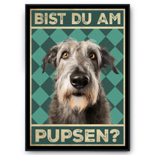 Laden Sie das Bild in den Galerie-Viewer, Irischer Wolfshund - Bist du am Pupsen? Hunde Poster Badezimmer Gästebad Wandbild Klo Toilette Dekoration Lustiges Gäste-WC Bild DIN A4