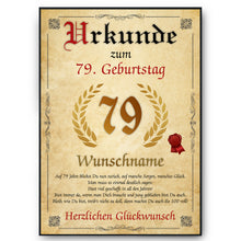 Laden Sie das Bild in den Galerie-Viewer, Urkunde zum 79. Geburtstag personalisiertes Geschenk Jahrgang 1947 Geburtstagsurkunde 79 Jahre Geburtstagsgeschenk