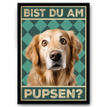Laden Sie das Bild in den Galerie-Viewer, Golden Retriever - Bist du am Pupsen? Hunde Poster Badezimmer Gästebad Wandbild Klo Toilette Dekoration Lustiges Gäste-WC Bild DIN A4