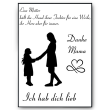 Laden Sie das Bild in den Galerie-Viewer, Mama Tochter Poster Kunstdruck DIN A4 Danksagung Muttertag Geschenk Dankeschön Beste Mutter Wandbild Mama Geburtstag Weihnachten