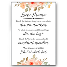 Laden Sie das Bild in den Galerie-Viewer, Mama Danksagung Kunstdruck Poster Muttertag Geschenk Dankeschön Beste Mutter Wandbild Mama Geburtstag Weihnachten