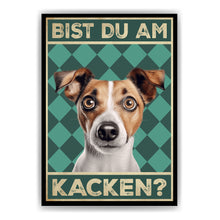 Laden Sie das Bild in den Galerie-Viewer, Jack Russel Terrier - Bist du am Kacken? Hunde Poster Badezimmer Gästebad Wandbild Klo Toilette Dekoration Lustiges Gäste-WC Bild DIN A4