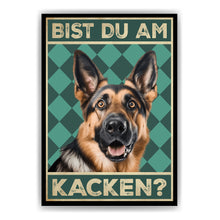 Laden Sie das Bild in den Galerie-Viewer, Deutscher Schäferhund - Bist du am Kacken? Hunde Poster Badezimmer Gästebad Wandbild Klo Toilette Dekoration Lustiges Gäste-WC Bild DIN A4