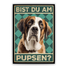 Laden Sie das Bild in den Galerie-Viewer, Bernhardiner - Bist du am Pupsen? Hunde Poster Badezimmer Gästebad Wandbild Klo Toilette Dekoration Lustiges Gäste-WC Bild DIN A4