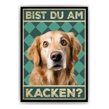 Laden Sie das Bild in den Galerie-Viewer, Golden Retriever - Bist du am Kacken? Hunde Poster Badezimmer Gästebad Wandbild Klo Toilette Dekoration Lustiges Gäste-WC Bild DIN A4