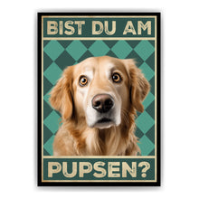 Laden Sie das Bild in den Galerie-Viewer, Golden Retriever - Bist du am Pupsen? Hunde Poster Badezimmer Gästebad Wandbild Klo Toilette Dekoration Lustiges Gäste-WC Bild DIN A4