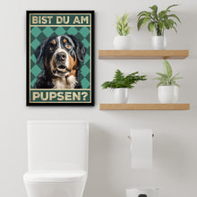 Laden Sie das Bild in den Galerie-Viewer, Berner Sennenhund - Bist du am Pupsen? Hunde Poster Badezimmer Gästebad Wandbild Klo Toilette Dekoration Lustiges Gäste-WC Bild DIN A4