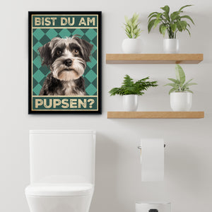 Havaneser - Bist du am Pupsen? Hunde Poster Badezimmer Gästebad Wandbild Klo Toilette Dekoration Lustiges Gäste-WC Bild DIN A4