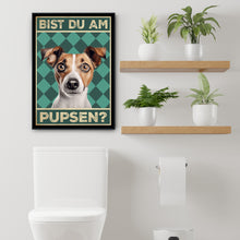 Laden Sie das Bild in den Galerie-Viewer, Jack Russel Terrier - Bist du am Pupsen? Hunde Poster Badezimmer Gästebad Wandbild Klo Toilette Dekoration Lustiges Gäste-WC Bild DIN A4