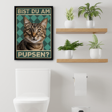 Laden Sie das Bild in den Galerie-Viewer, Bist du am Pupsen? Katzen Poster Badezimmer Gästebad Wandbild Klo Toilette Dekoration Lustiges Gäste-WC Bild DIN A4 - Katze 01