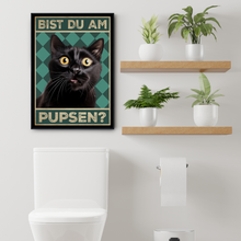 Laden Sie das Bild in den Galerie-Viewer, Bist du am Pupsen? Katzen Poster Badezimmer Gästebad Wandbild Klo Toilette Dekoration Lustiges Gäste-WC Bild DIN A4 - Katze 02
