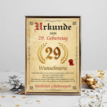 Laden Sie das Bild in den Galerie-Viewer, Urkunde zum 29. Geburtstag personalisiertes Geschenk Jahrgang 1997 Geburtstagsurkunde 29 Jahre Geburtstagsgeschenk
