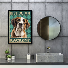 Laden Sie das Bild in den Galerie-Viewer, Bernhardiner - Bist du am Kacken? Hunde Poster Badezimmer Gästebad Wandbild Klo Toilette Dekoration Lustiges Gäste-WC Bild DIN A4