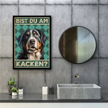 Laden Sie das Bild in den Galerie-Viewer, Berner Sennenhund - Bist du am Kacken? Hunde Poster Badezimmer Gästebad Wandbild Klo Toilette Dekoration Lustiges Gäste-WC Bild DIN A4