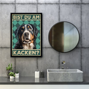 Berner Sennenhund - Bist du am Kacken? Hunde Poster Badezimmer Gästebad Wandbild Klo Toilette Dekoration Lustiges Gäste-WC Bild DIN A4