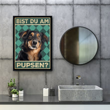Laden Sie das Bild in den Galerie-Viewer, Hovawart - Bist du am Pupsen? Hunde Poster Badezimmer Gästebad Wandbild Klo Toilette Dekoration Lustiges Gäste-WC Bild DIN A4