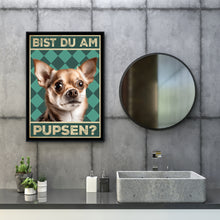 Laden Sie das Bild in den Galerie-Viewer, Chihuahua - Bist du am Pupsen? Hunde Poster Badezimmer Gästebad Wandbild Klo Toilette Dekoration Lustiges Gäste-WC Bild DIN A4