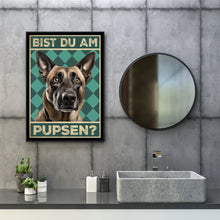 Laden Sie das Bild in den Galerie-Viewer, Malinois - Bist du am Pupsen? Hunde Poster Badezimmer Gästebad Wandbild Klo Toilette Dekoration Lustiges Gäste-WC Bild DIN A4