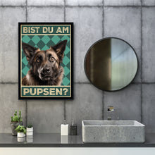Laden Sie das Bild in den Galerie-Viewer, Belgischer Schäferhund - Bist du am Pupsen? Hunde Poster Badezimmer Gästebad Wandbild Klo Toilette Dekoration Lustiges Gäste-WC Bild DIN A4