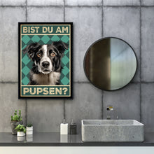 Laden Sie das Bild in den Galerie-Viewer, Border Collie - Bist du am Pupsen? Hunde Poster Badezimmer Gästebad Wandbild Klo Toilette Dekoration Lustiges Gäste-WC Bild DIN A4
