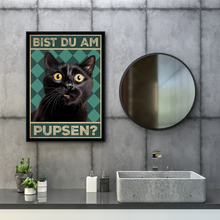 Laden Sie das Bild in den Galerie-Viewer, Bist du am Pupsen? Katzen Poster Badezimmer Gästebad Wandbild Klo Toilette Dekoration Lustiges Gäste-WC Bild DIN A4 - Katze 02