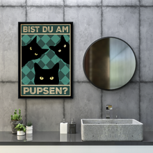 Laden Sie das Bild in den Galerie-Viewer, Bist du am Pupsen? Katzen Poster Badezimmer Gästebad Wandbild Klo Toilette Dekoration Lustiges Gäste-WC Bild DIN A4 - Katzen 01