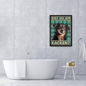 Hovawart - Bist du am Kacken? Hunde Poster Badezimmer Gästebad Wandbild Klo Toilette Dekoration Lustiges Gäste-WC Bild DIN A4