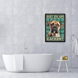 Bullmastiff - Bist du am Kacken? Hunde Poster Badezimmer Gästebad Wandbild Klo Toilette Dekoration Lustiges Gäste-WC Bild DIN A4