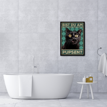 Laden Sie das Bild in den Galerie-Viewer, Bist du am Pupsen? Katzen Poster Badezimmer Gästebad Wandbild Klo Toilette Dekoration Lustiges Gäste-WC Bild DIN A4 - Katze 02
