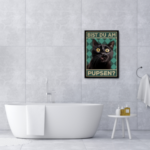 Bist du am Pupsen? Katzen Poster Badezimmer Gästebad Wandbild Klo Toilette Dekoration Lustiges Gäste-WC Bild DIN A4 - Katze 02
