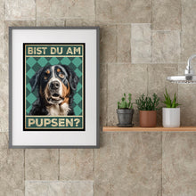 Laden Sie das Bild in den Galerie-Viewer, Berner Sennenhund - Bist du am Pupsen? Hunde Poster Badezimmer Gästebad Wandbild Klo Toilette Dekoration Lustiges Gäste-WC Bild DIN A4