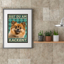 Laden Sie das Bild in den Galerie-Viewer, Zwergspitz - Bist du am Kacken? Hunde Poster Badezimmer Gästebad Wandbild Klo Toilette Dekoration Lustiges Gäste-WC Bild DIN A4