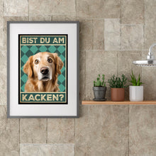 Laden Sie das Bild in den Galerie-Viewer, Golden Retriever - Bist du am Kacken? Hunde Poster Badezimmer Gästebad Wandbild Klo Toilette Dekoration Lustiges Gäste-WC Bild DIN A4