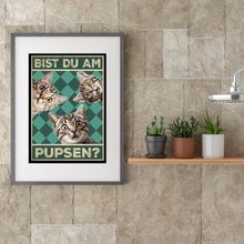 Laden Sie das Bild in den Galerie-Viewer, Bist du am Pupsen? Katzen Poster Badezimmer Gästebad Wandbild Klo Toilette Dekoration Lustiges Gäste-WC Bild DIN A4 - Katzen 02
