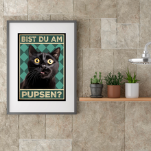 Laden Sie das Bild in den Galerie-Viewer, Bist du am Pupsen? Katzen Poster Badezimmer Gästebad Wandbild Klo Toilette Dekoration Lustiges Gäste-WC Bild DIN A4 - Katze 02