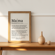 Laden Sie das Bild in den Galerie-Viewer, Mama Definition Kunstdruck Poster Personalisierbar Muttertag Geschenk Dankeschön Beste Mutter Poster Wandbild Mama Geburtstag Weihnachten