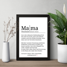 Laden Sie das Bild in den Galerie-Viewer, Mama Definition Kunstdruck Poster Personalisierbar Muttertag Geschenk Dankeschön Beste Mutter Poster Wandbild Mama Geburtstag Weihnachten