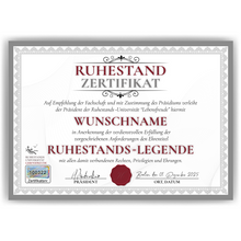 Laden Sie das Bild in den Galerie-Viewer, Ruhestand Zertifikat personalisiert Rente Abschiedsgeschenk Kollegen personalisierte Geschenkidee zum Ruhestand Urkunde