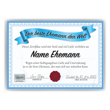 Laden Sie das Bild in den Galerie-Viewer, Bester Ehemann Geschenk personalisiert Geburtstag Poster Zertifikat Urkunde Ehemann personalisierte Geschenkidee Valentinstag Weihnachten