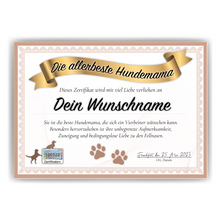 Laden Sie das Bild in den Galerie-Viewer, Hundemama Geschenk personalisiert Poster Zertifikat Hundeliebhaber Urkunde Hundemama Geschenk personalisiert Hundebesitzer