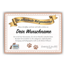 Laden Sie das Bild in den Galerie-Viewer, Katzenmama Geschenk personalisiert Poster Zertifikat Katzenliebhaber Urkunde Katzenmama Geschenk personalisiert Katzenbesitzer