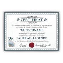 Laden Sie das Bild in den Galerie-Viewer, Lustiges Fahrradfahrer Geschenk personalisiert Geburtstag Radfahrer Poster Zertifikat Farhrrad Geschenkidee für Biker